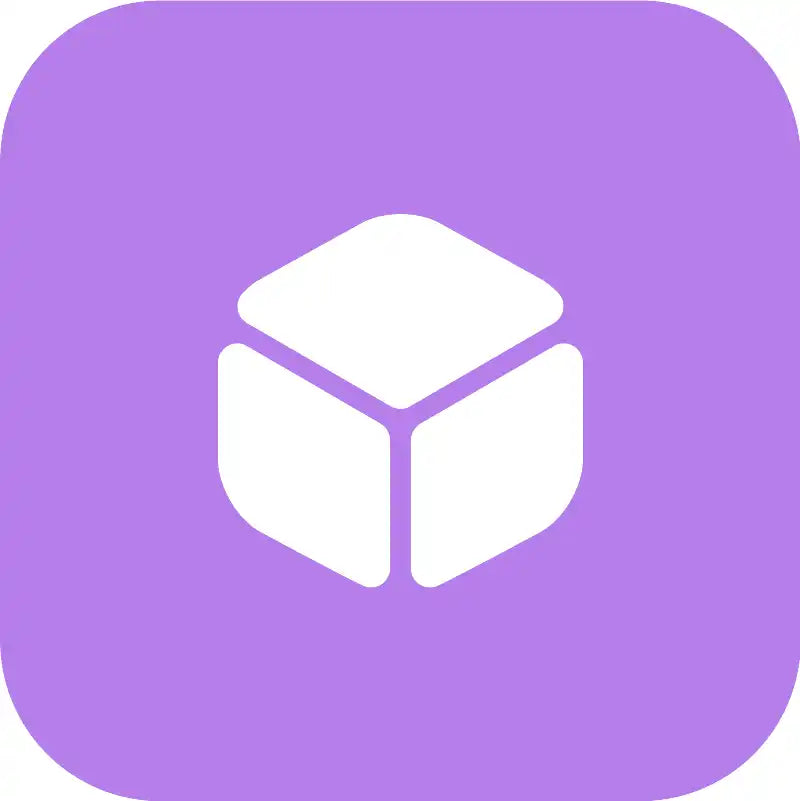 White cube icon on purple background for the all-in-one Cattery Package