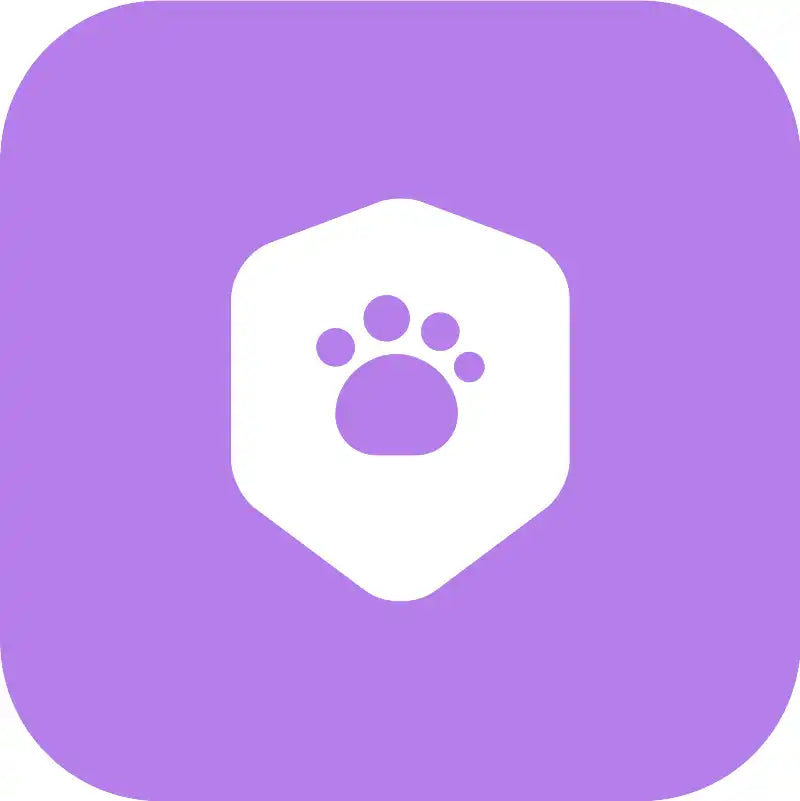Paw print icon in hexagon representing FIP coverage on a purple background