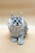 Fluffy gray and white Maine Coon kitten with bright blue eyes looking adorable