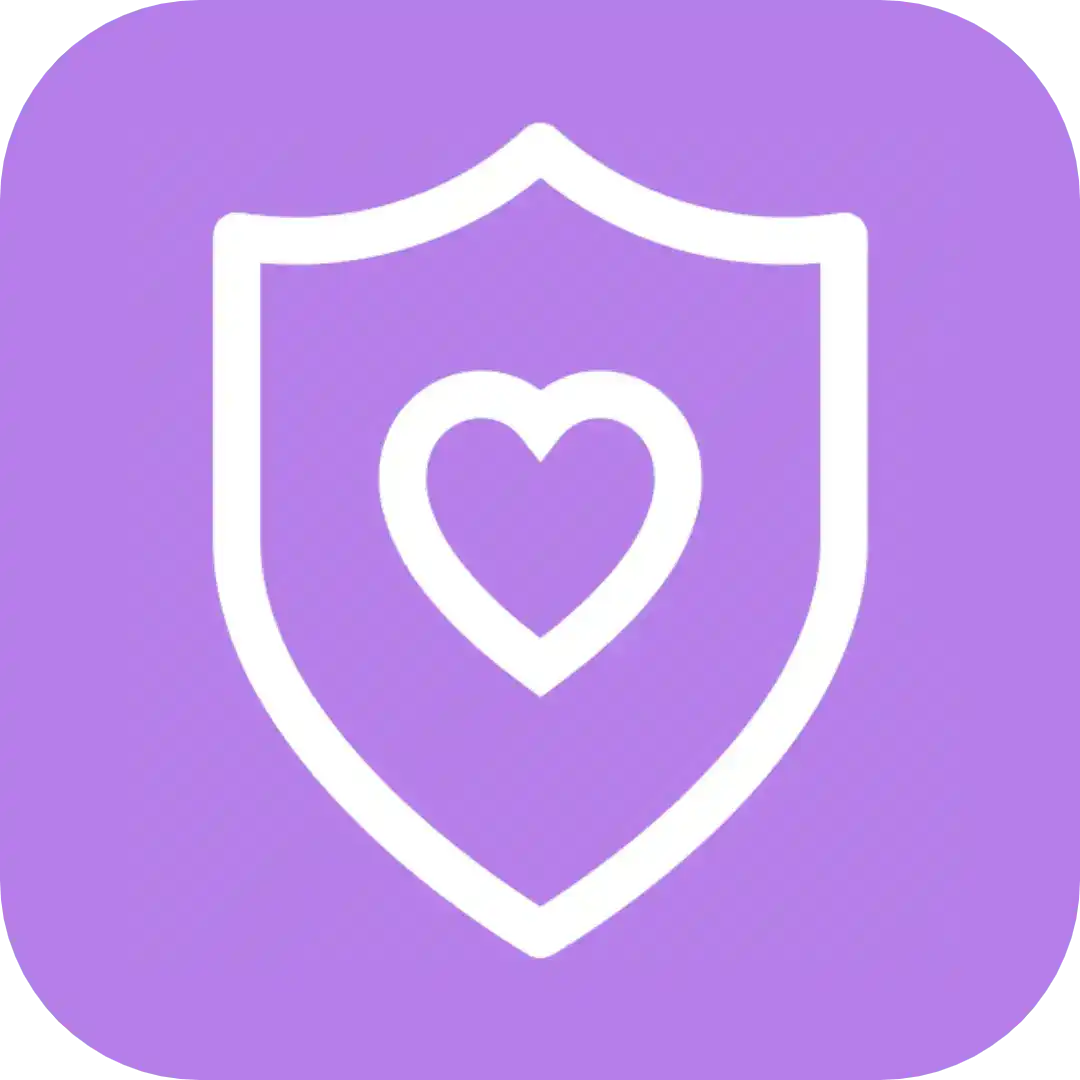 White shield icon with heart on purple background for Exclusive Kitten Reservation Deposit