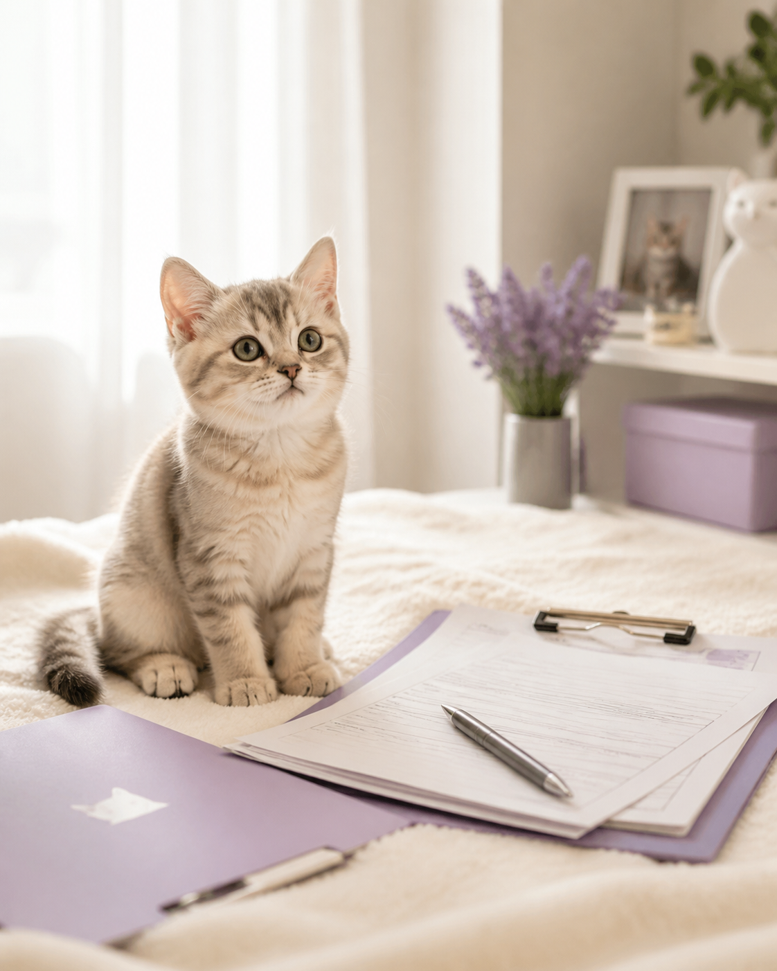 Kitten beside veterinary claim paperwork